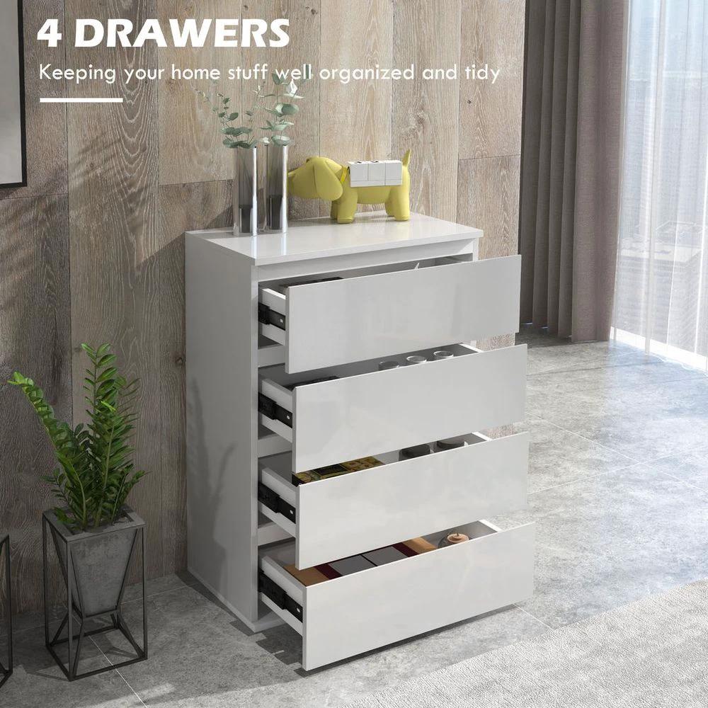HOMCOM Bedroom Chest of Drawers, High Gloss 4 Drawers Dresser, Drawer Unit - Uncategorized Chest of Drawers