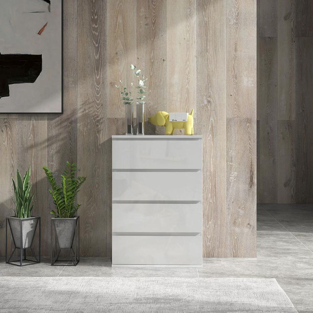 HOMCOM Bedroom Chest of Drawers, High Gloss 4 Drawers Dresser, Drawer Unit - Uncategorized Chest of Drawers