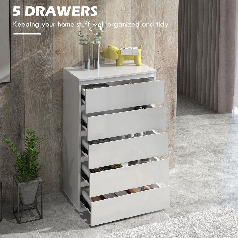 HOMCOM Bedroom Chest of Drawers, High Gloss 5 Drawers Dresser, Drawer Unit - Uncategorized Chest of Drawers