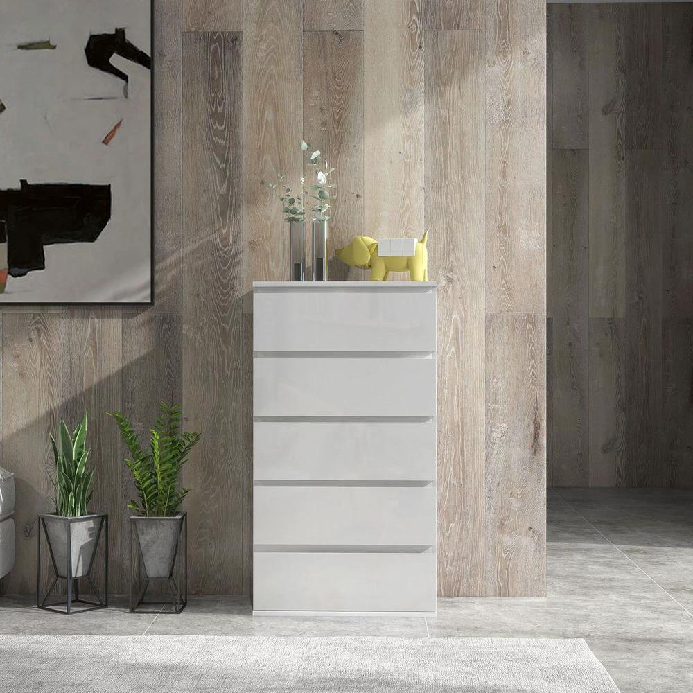 HOMCOM Bedroom Chest of Drawers, High Gloss 5 Drawers Dresser, Drawer Unit - Uncategorized Chest of Drawers