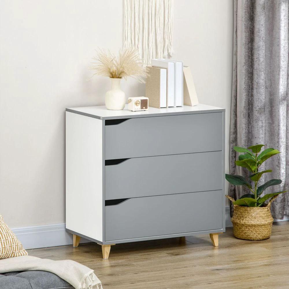Chest of Drawers 3-Drawer Dresser Storage Cabinet with Solid Wood Legs Grey by HOMCOM