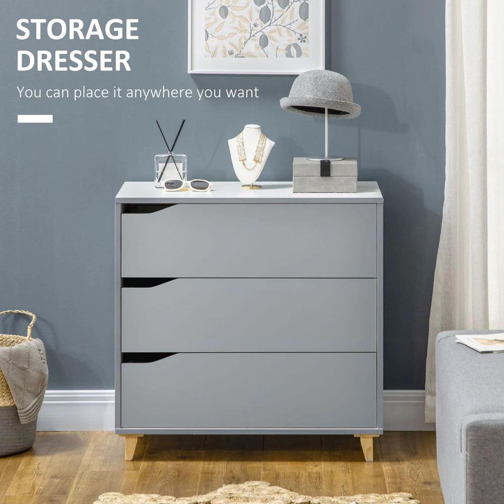 Chest of Drawers 3-Drawer Dresser Storage Cabinet with Solid Wood Legs Grey by HOMCOM