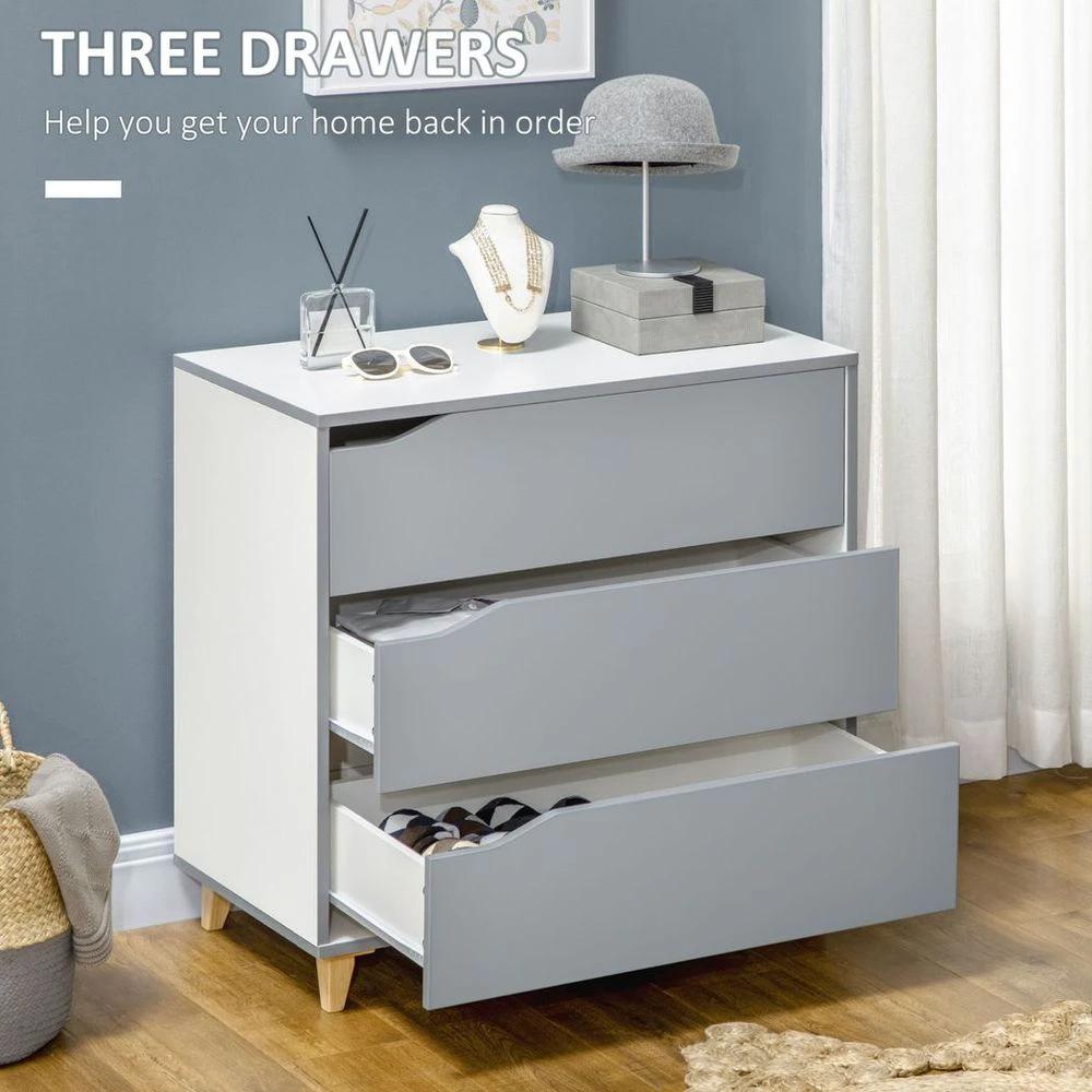 Chest of Drawers 3-Drawer Dresser Storage Cabinet with Solid Wood Legs Grey by HOMCOM