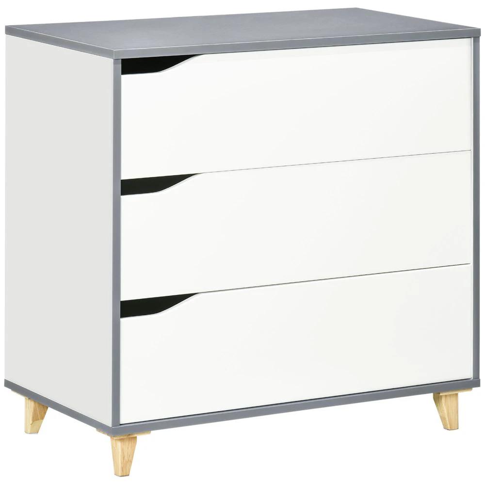 HOMCOM Chest of Drawers 3-Drawer Dresser Storage Cabinet with Solid Wood Legs White - Uncategorized Chest of Drawers
