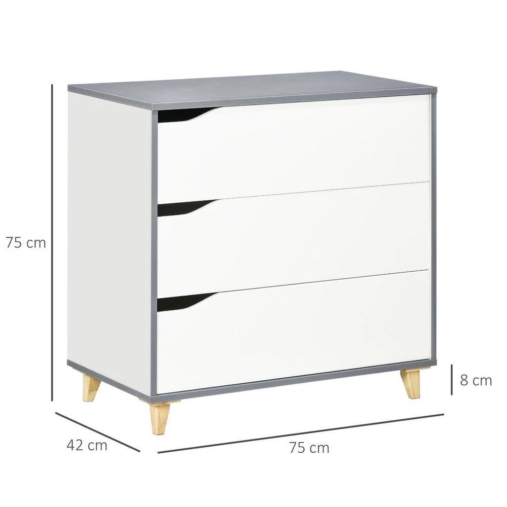 Chest of Drawers 3-Drawer Dresser Storage Cabinet with Solid Wood Legs White by HOMCOM