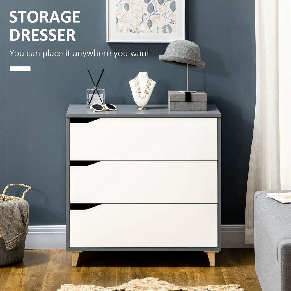 Chest of Drawers 3-Drawer Dresser Storage Cabinet with Solid Wood Legs White by HOMCOM