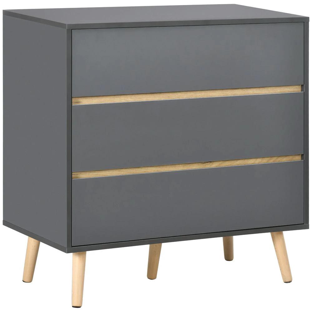 HOMCOM Chest of Drawers, 3 Drawer Storage Cabinet Organiser Bedroom Dark Grey - Uncategorized Chest of Drawers