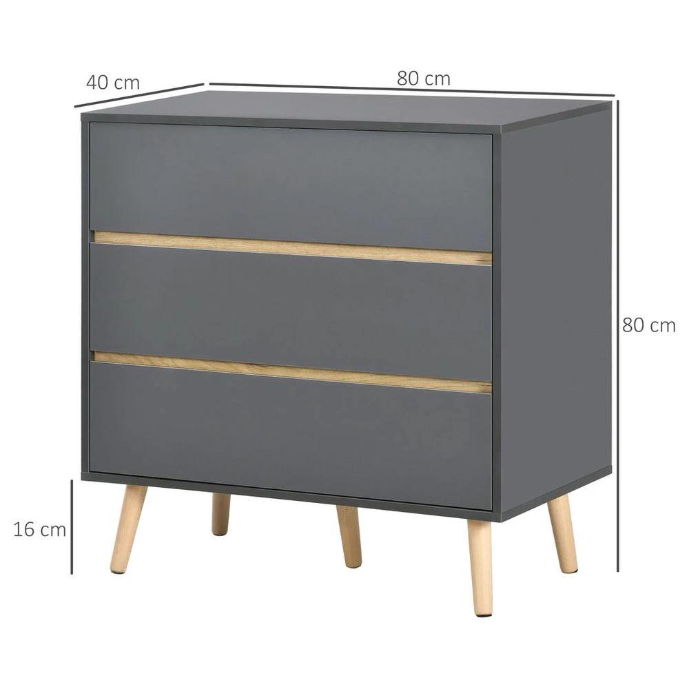 HOMCOM Chest of Drawers, 3 Drawer Storage Cabinet Organiser Bedroom Dark Grey - Uncategorized Chest of Drawers