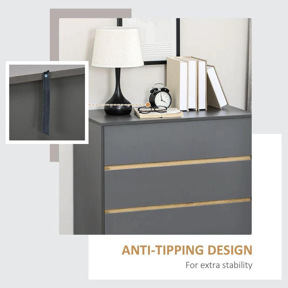 Chest of Drawers, 3 Drawer Storage Cabinet Organiser Bedroom Dark Grey by HOMCOM