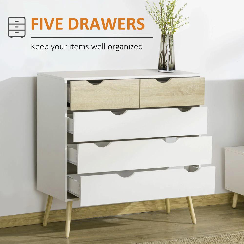 HOMCOM Chest of Drawers 5 Drawer Storage Unit Storage Cabinets - Uncategorized Chest of Drawers