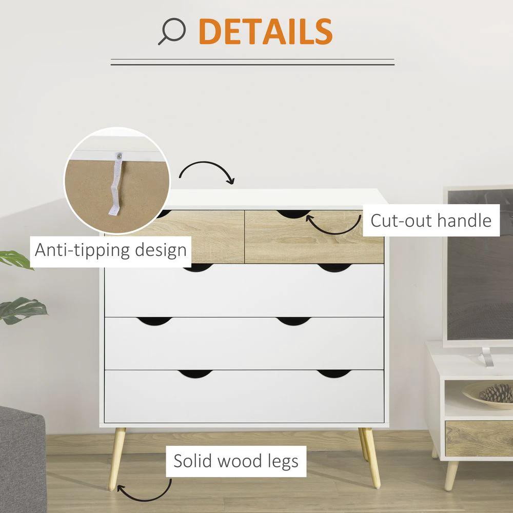 HOMCOM Chest of Drawers 5 Drawer Storage Unit Storage Cabinets - Uncategorized Chest of Drawers