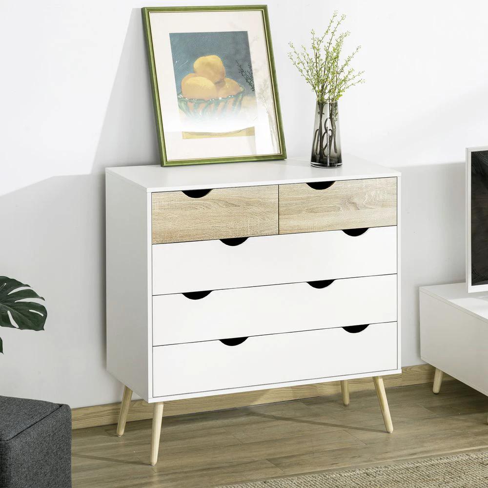 HOMCOM Chest of Drawers 5 Drawer Storage Unit Storage Cabinets - Uncategorized Chest of Drawers