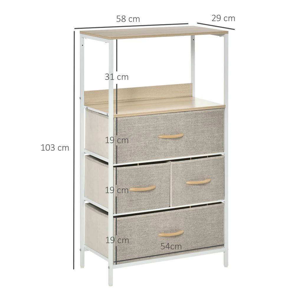 Chest of Drawers with 4 Fabric Bins White by HOMCOM