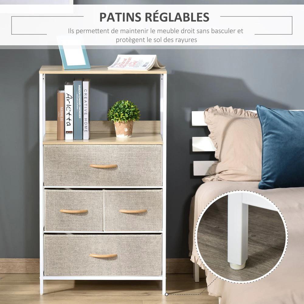 Chest of Drawers with 4 Fabric Bins White by HOMCOM