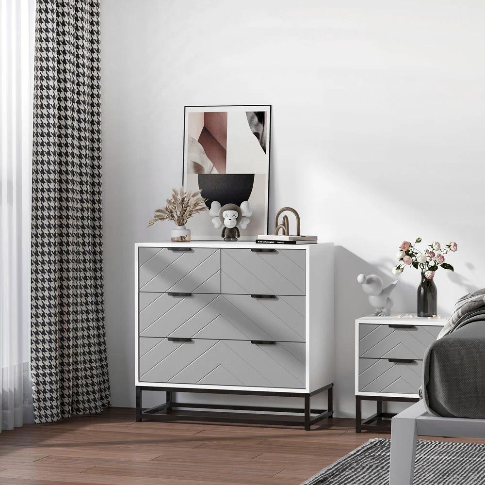 Chest of Drawers with Metal Handles Freestanding Dresser Modern Wooden by HOMCOM