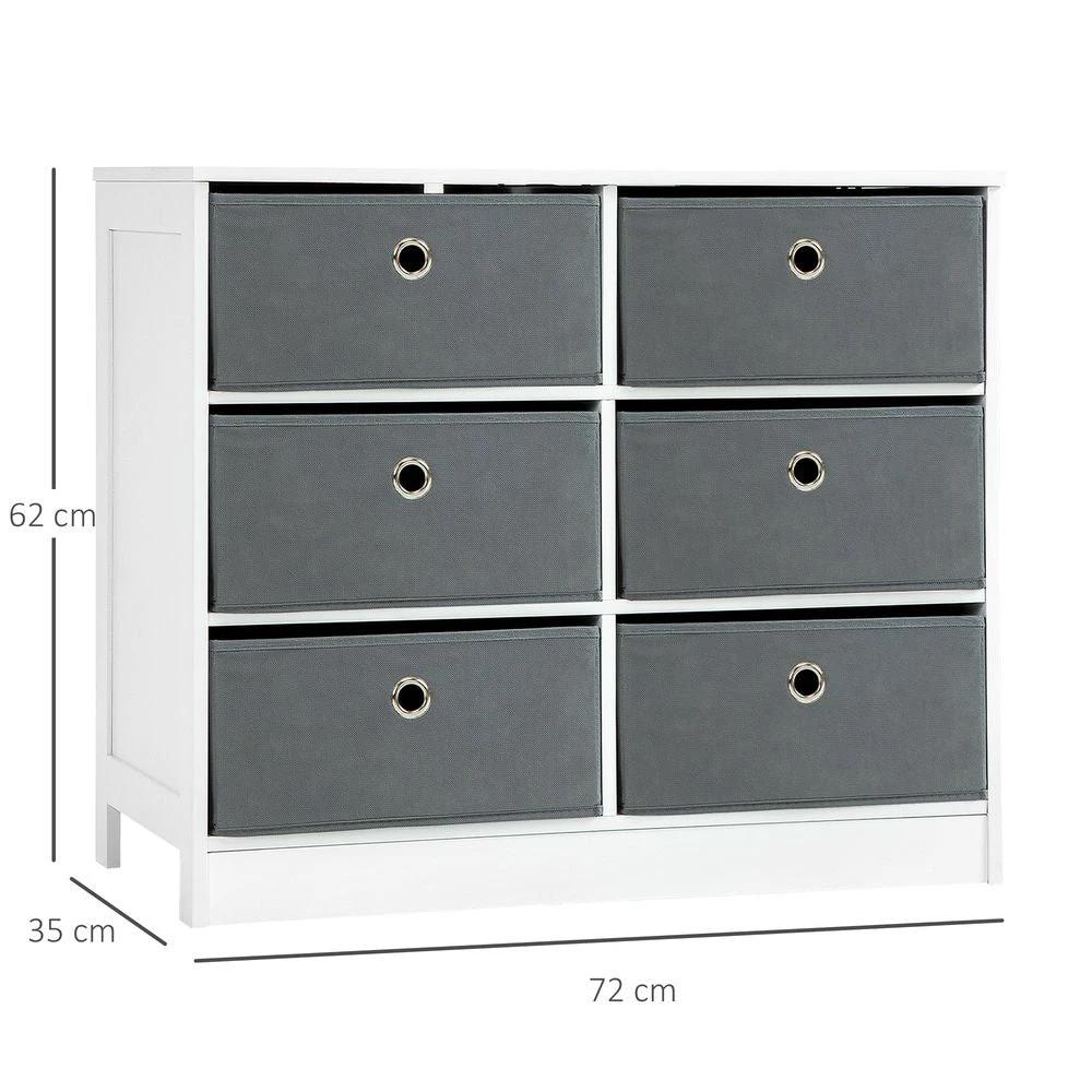 Chests of Drawer, Fabric Dresser Storage Cabinet with 6 Drawers White and Grey by HOMCOM
