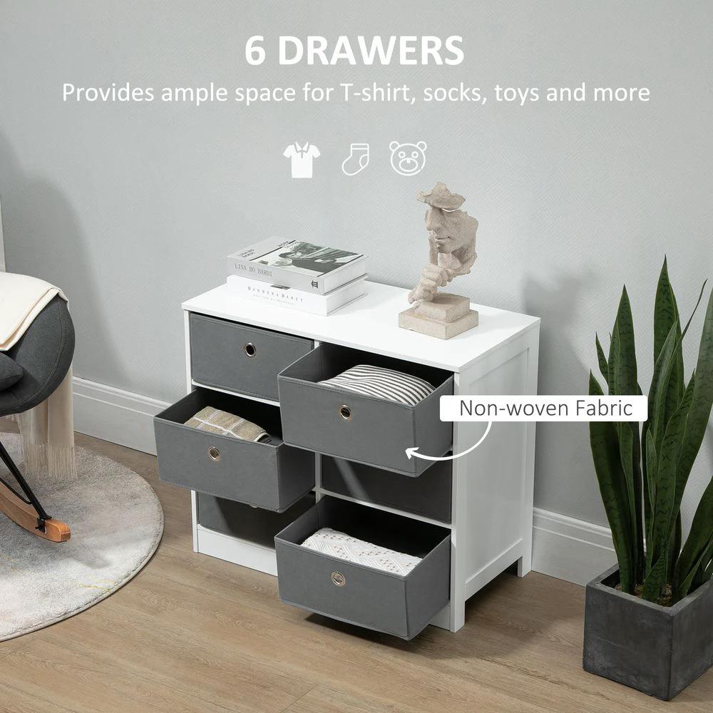 Chests of Drawer, Fabric Dresser Storage Cabinet with 6 Drawers White and Grey by HOMCOM
