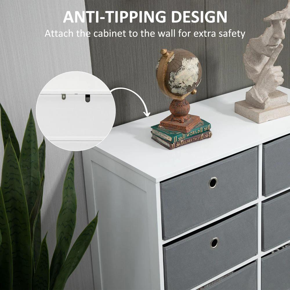 Chests of Drawer, Fabric Dresser Storage Cabinet with 6 Drawers White and Grey by HOMCOM