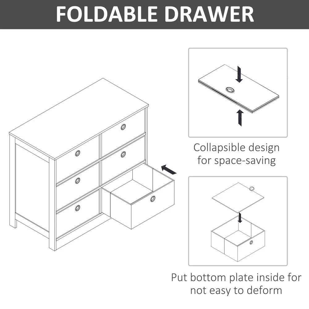 Chests of Drawer, Fabric Dresser Storage Cabinet with 6 Drawers White and Grey by HOMCOM