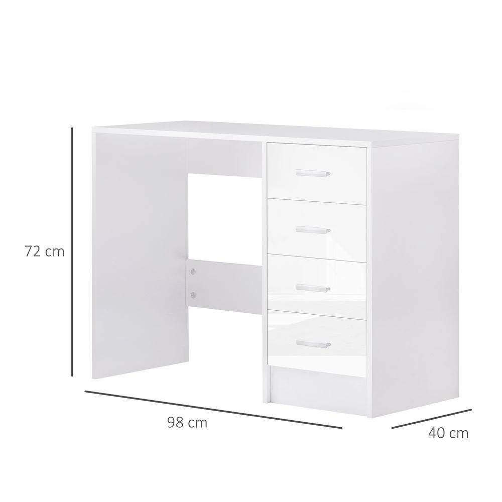 HOMCOM High Gloss 4 Drawers Table Vanity Dressing Drawer Computer PC Study White - Chest of Drawers