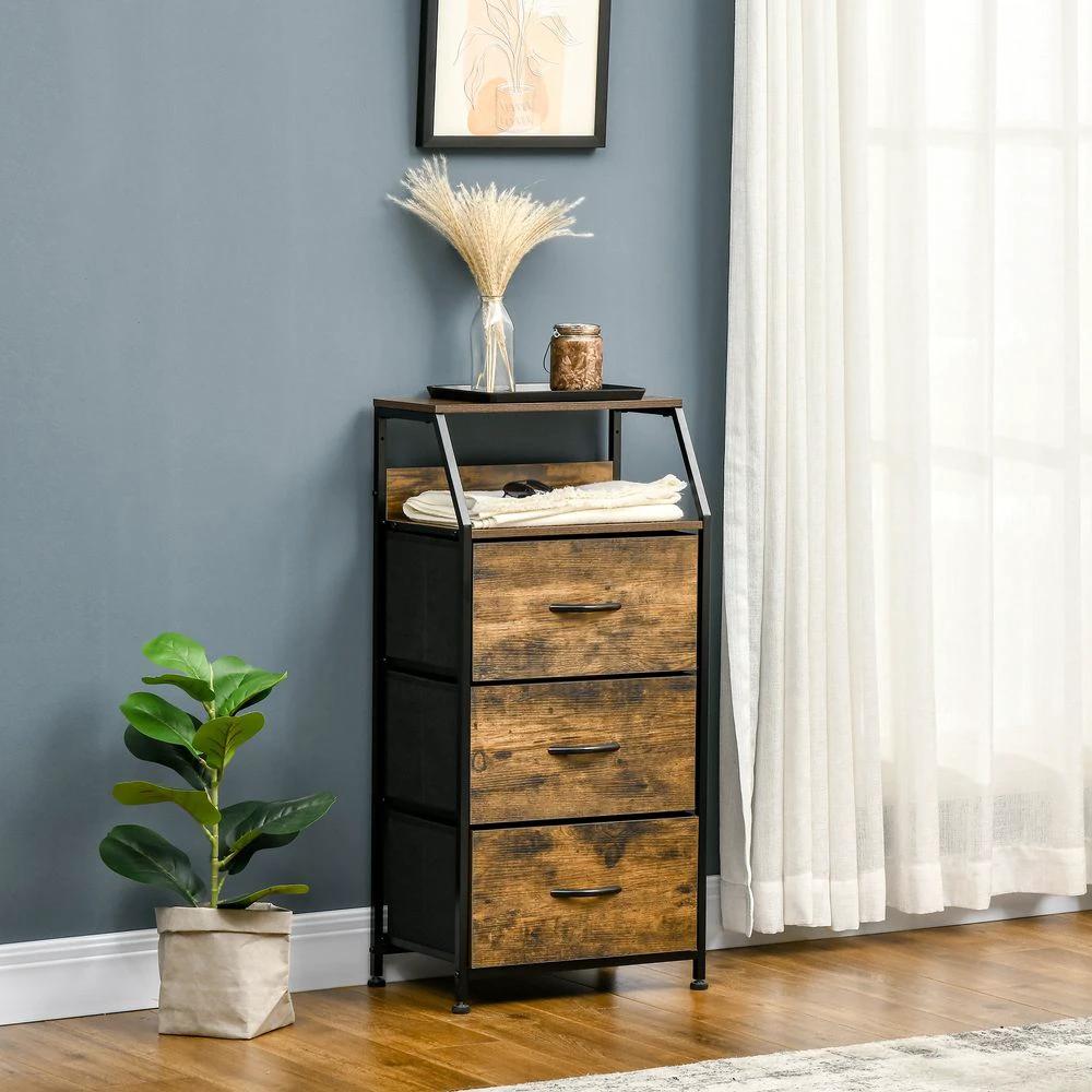 HOMCOM Industrial 3 Drawers Storage Cabinet w/ Display Shelves for Living Room Homcom - Chest of Drawers