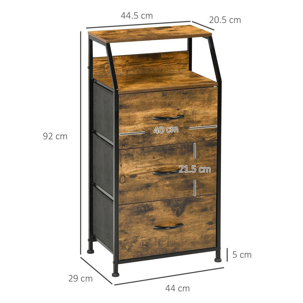 HOMCOM Industrial 3 Drawers Storage Cabinet w/ Display Shelves for Living Room Homcom - Chest of Drawers