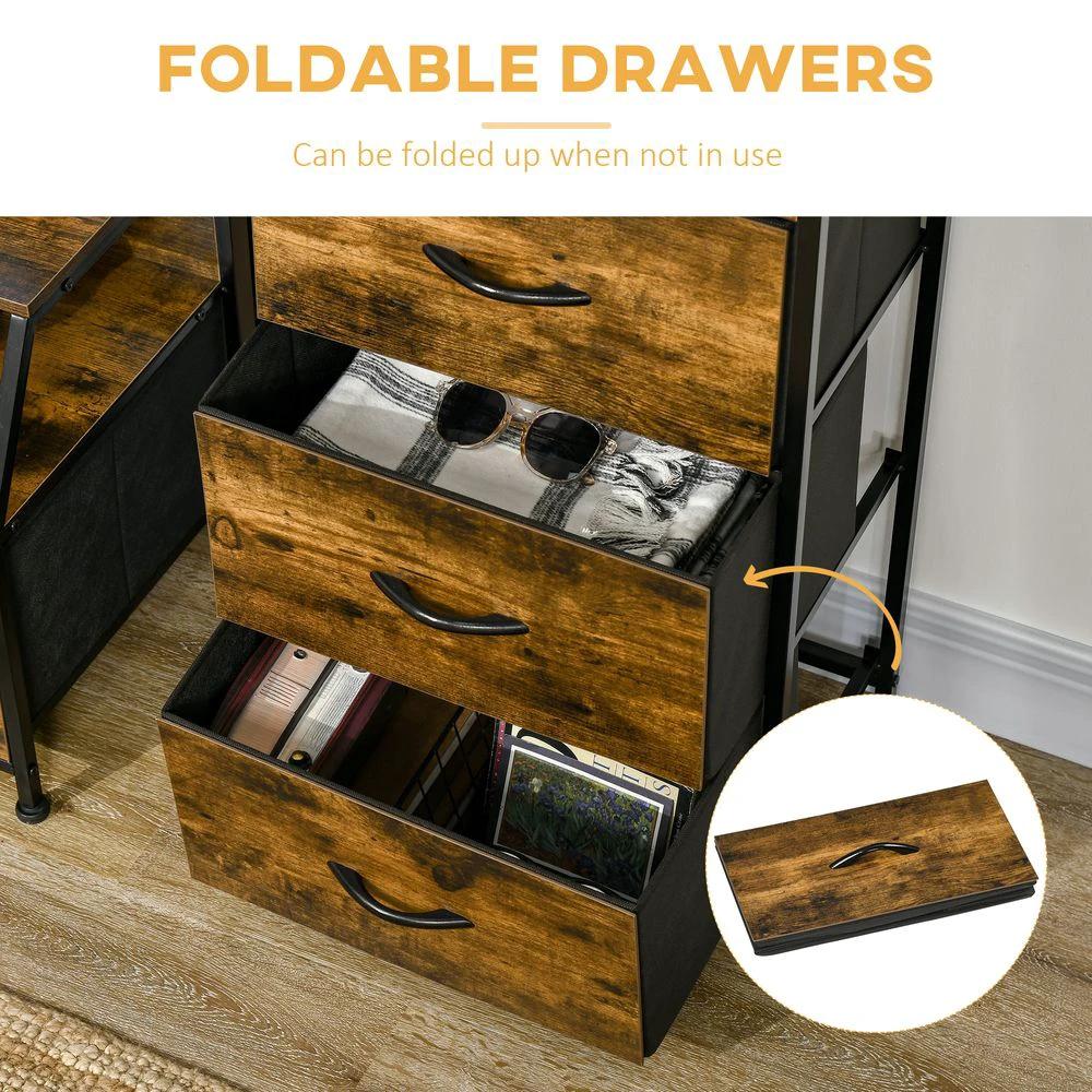 HOMCOM Industrial 3 Drawers Storage Cabinet w/ Display Shelves for Living Room Homcom - Chest of Drawers