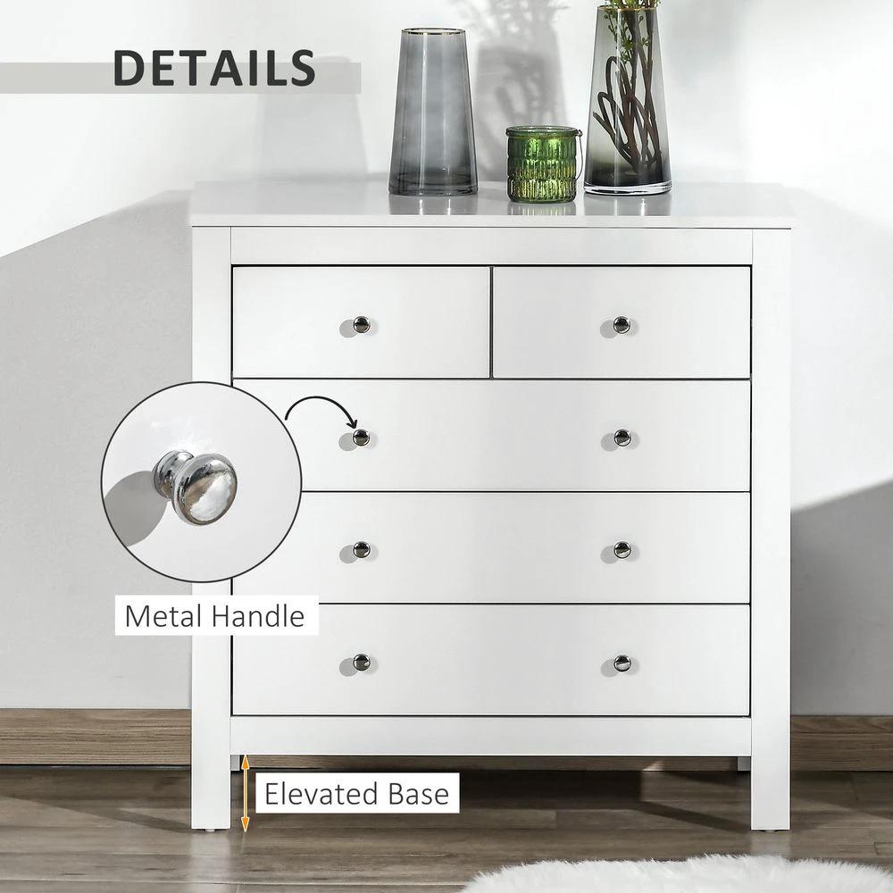 HOMCOM Modern Chest of Drawers, 5 Drawer Storage Cabinet White - Uncategorized Chest of Drawers
