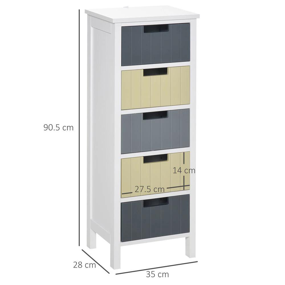 HOMCOM Simple Chest of 5 Drawers Storage Cabinet for Dining & Living Room - Chest of Drawers