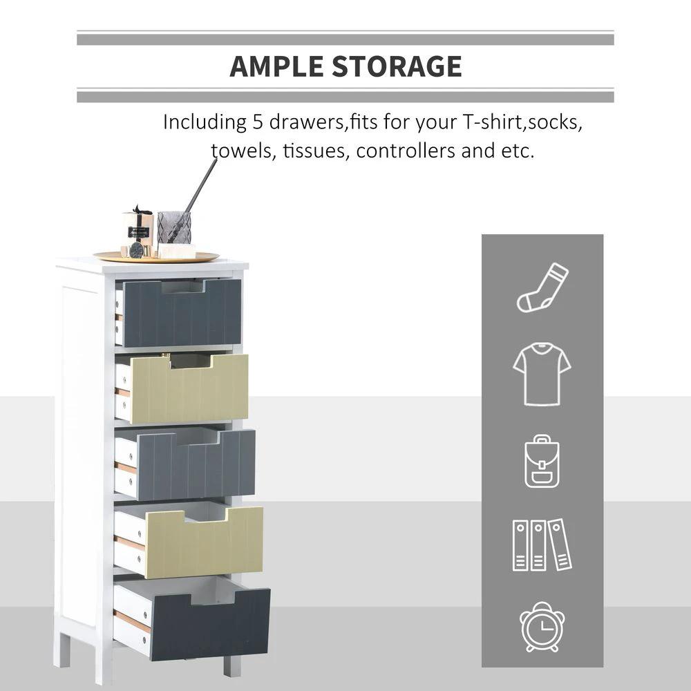 HOMCOM Simple Chest of 5 Drawers Storage Cabinet for Dining & Living Room - Chest of Drawers