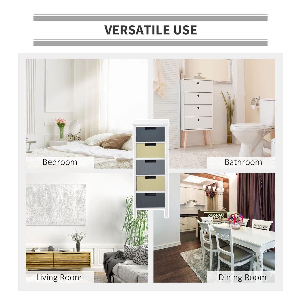 HOMCOM Simple Chest of 5 Drawers Storage Cabinet for Dining & Living Room - Chest of Drawers