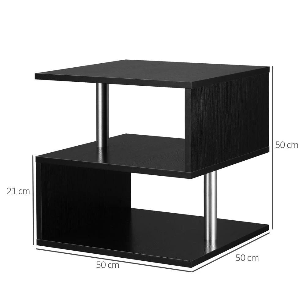 50Lx50Wx50H cm Wooden Side S Shape Cube Coffee Console Table 2-Tier Black by HOMCOM