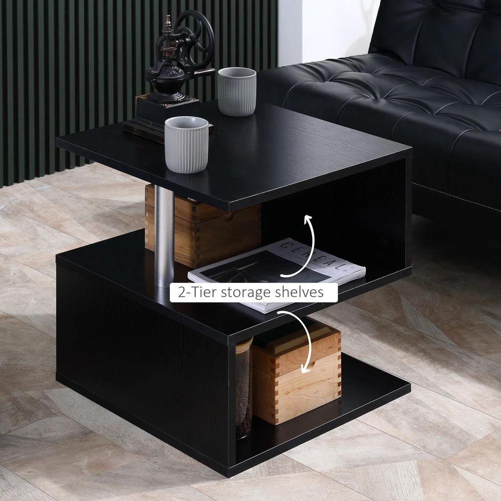 50Lx50Wx50H cm Wooden Side S Shape Cube Coffee Console Table 2-Tier Black by HOMCOM