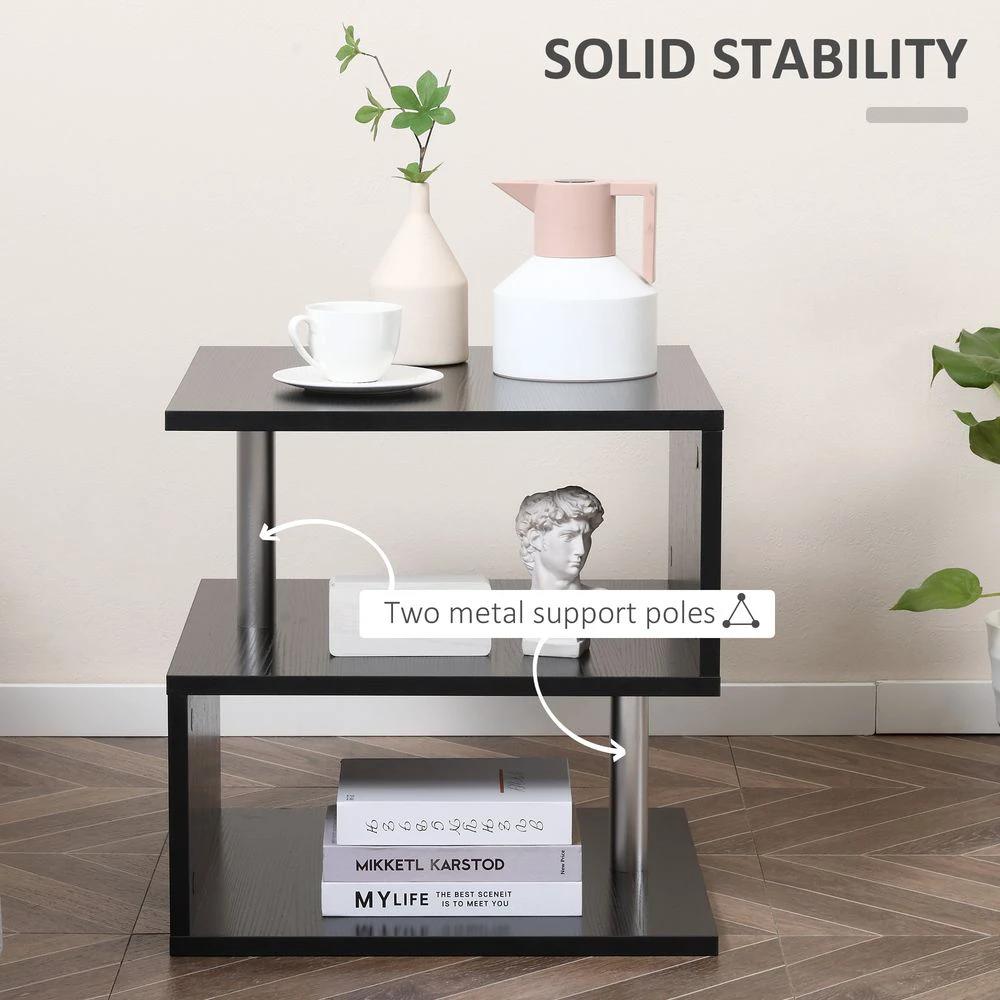 50Lx50Wx50H cm Wooden Side S Shape Cube Coffee Console Table 2-Tier Black by HOMCOM
