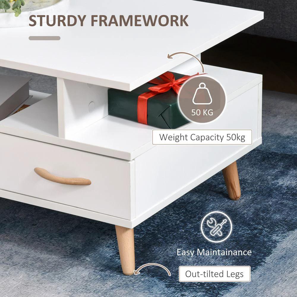 Coffee Table with Storage, Sofa Side Table with Shelf & Drawer White by HOMCOM