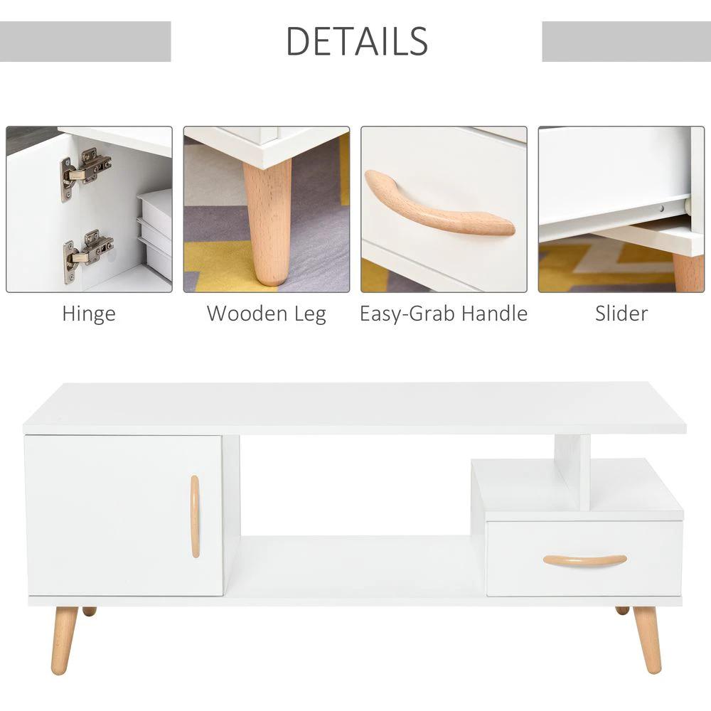 Coffee Table with Storage, Sofa Side Table with Shelf & Drawer White by HOMCOM