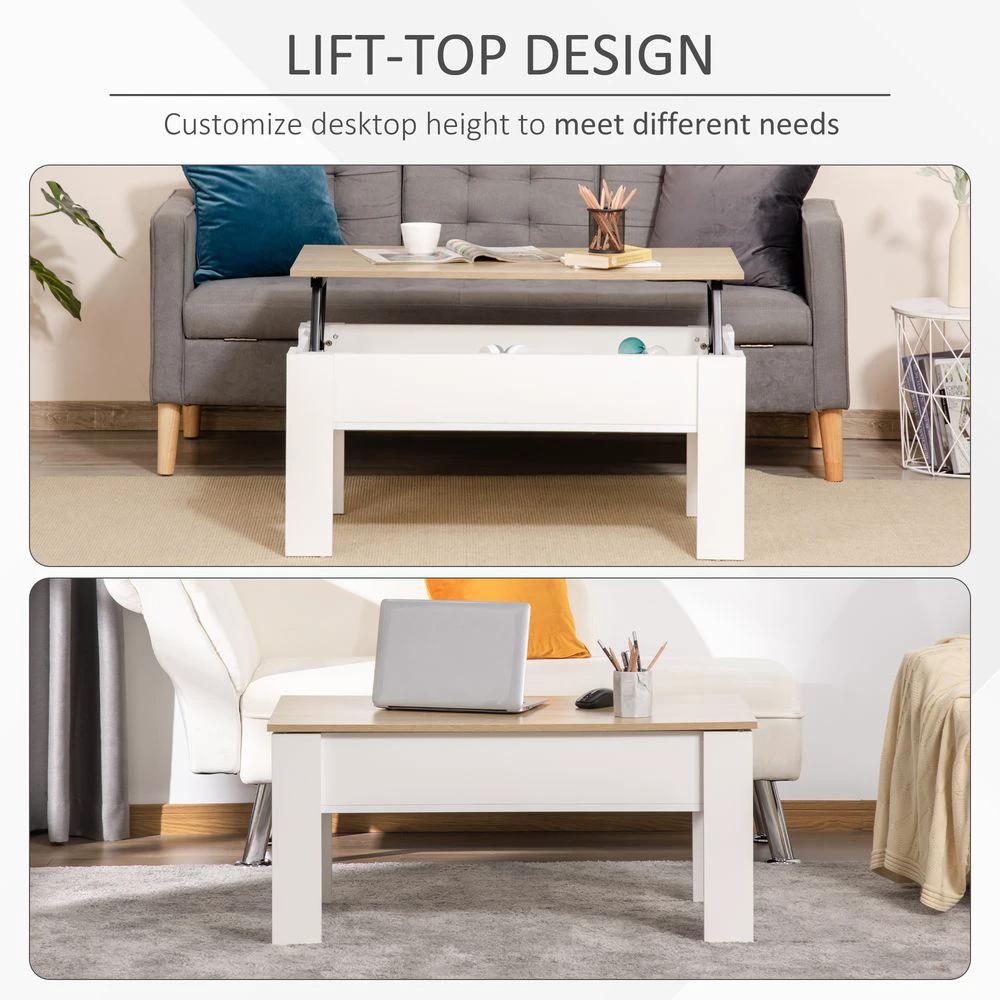 Lift Top Coffee Table w/Storage Compartment, Living Room Center Table by HOMCOM