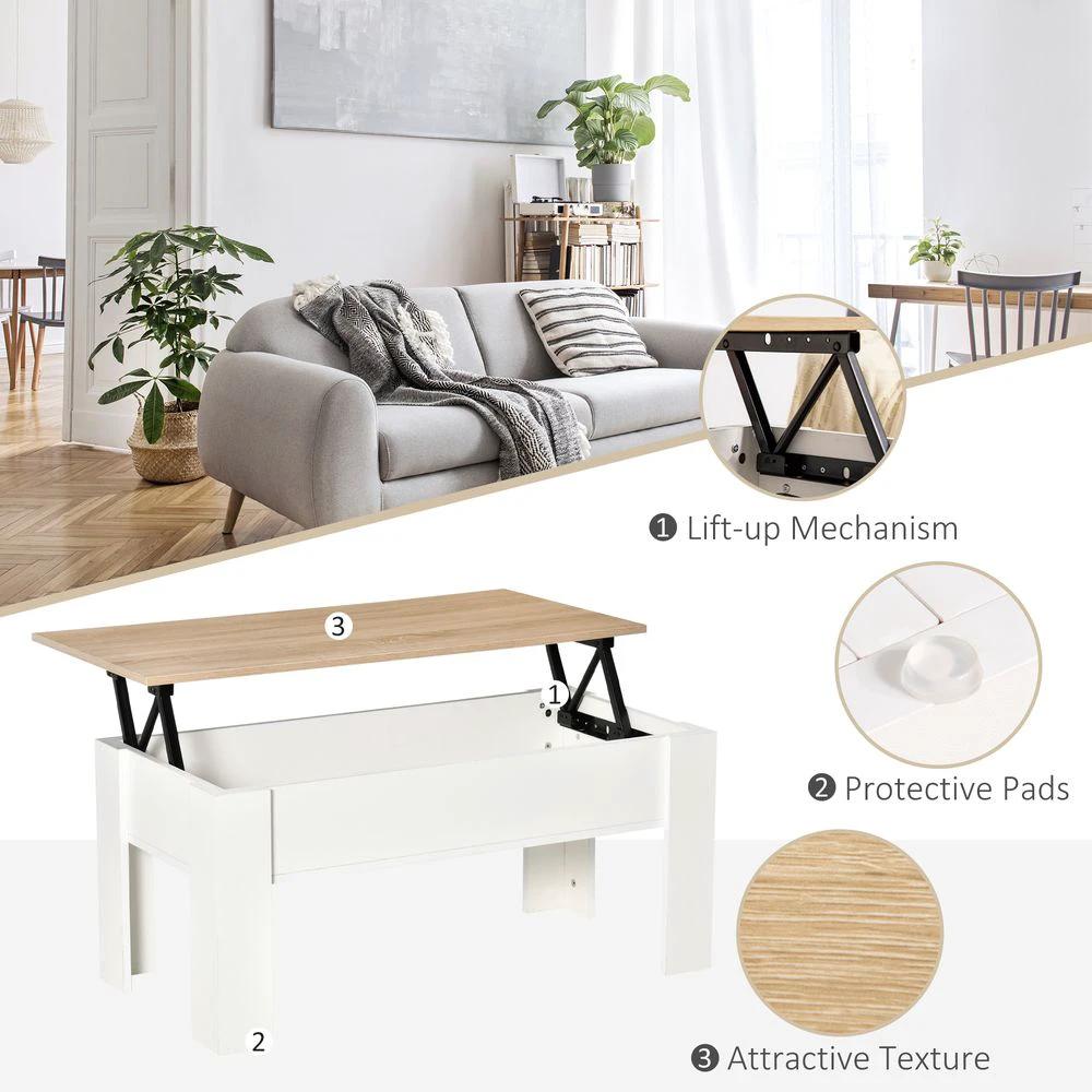 Lift Top Coffee Table w/Storage Compartment, Living Room Center Table by HOMCOM