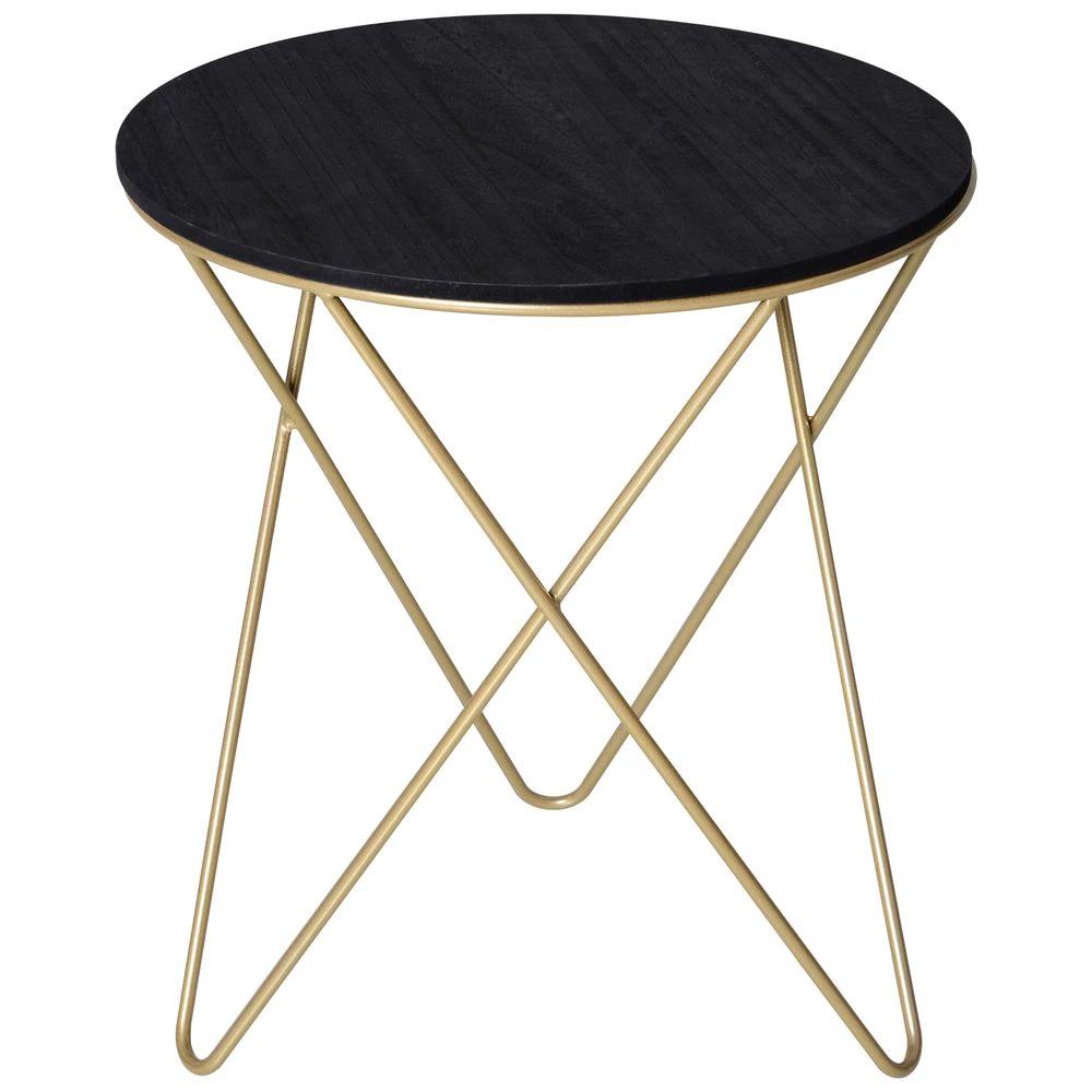 Round Coffee Table Sofa End Side Wood Metal Bedside Table - Black Gold by HOMCOM