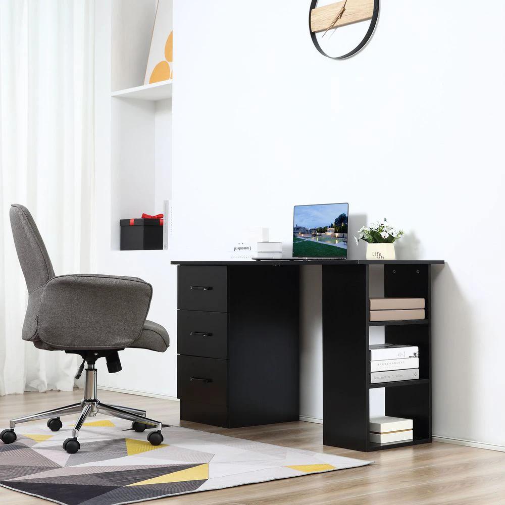 HOMCOM 120cm Computer Desk Writing Shelf & Drawers Black Homcom - Desks Desk