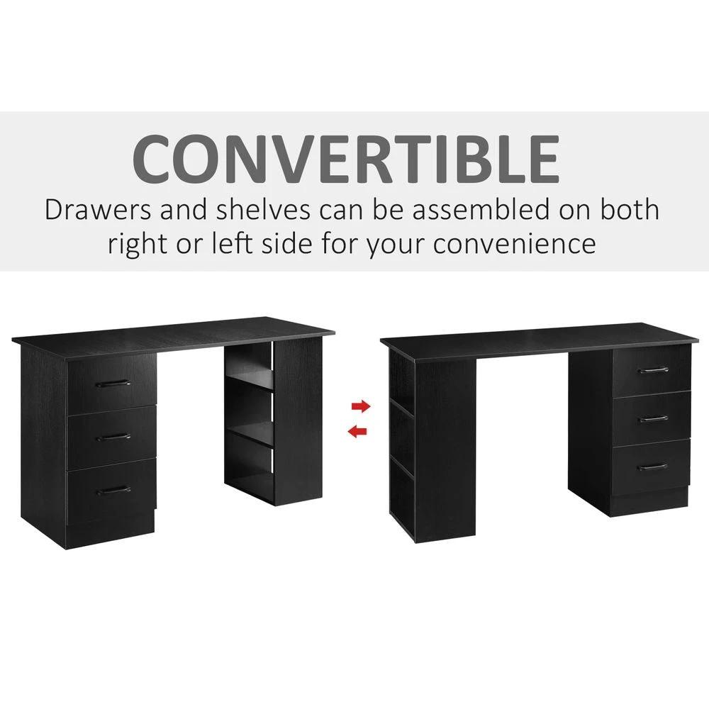 HOMCOM 120cm Computer Desk Writing Shelf & Drawers Black Homcom - Desks Desk