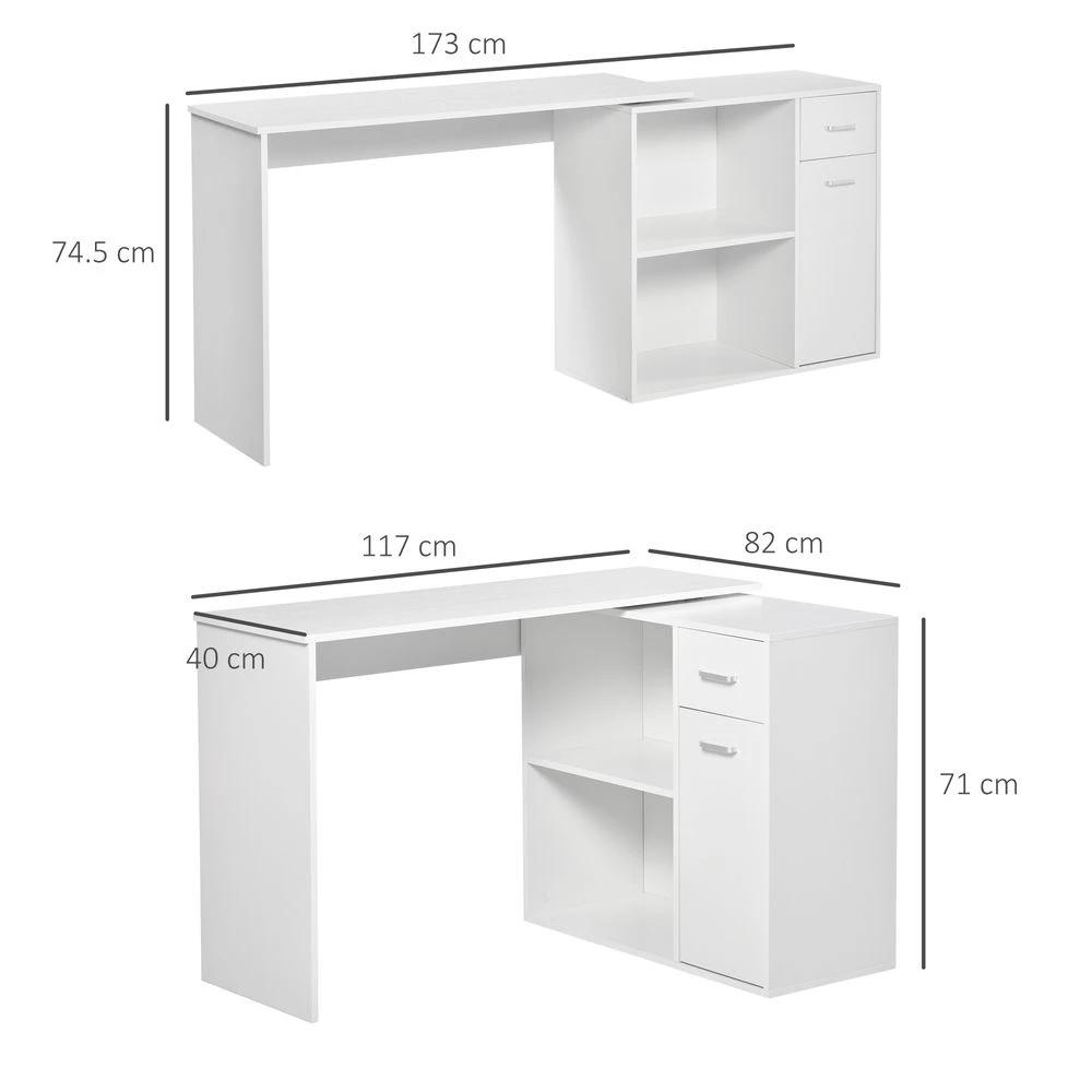 HOMCOM Computer Desk, L-Shaped, 360 Rotating-White - Desks Desk
