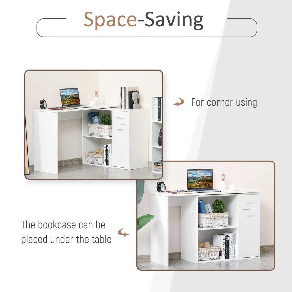 HOMCOM Computer Desk, L-Shaped, 360 Rotating-White - Desks Desk