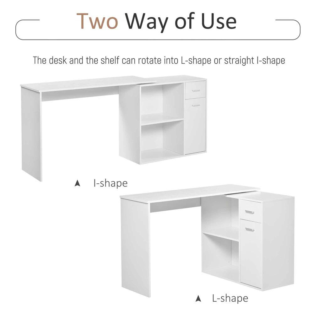 HOMCOM Computer Desk, L-Shaped, 360 Rotating-White - Desks Desk