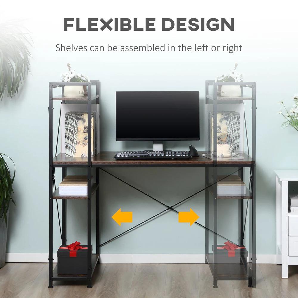 HOMCOM Computer Desk PC Table Study Workstation Home Office 4-tier Bookshelf Storage - Desks Desk