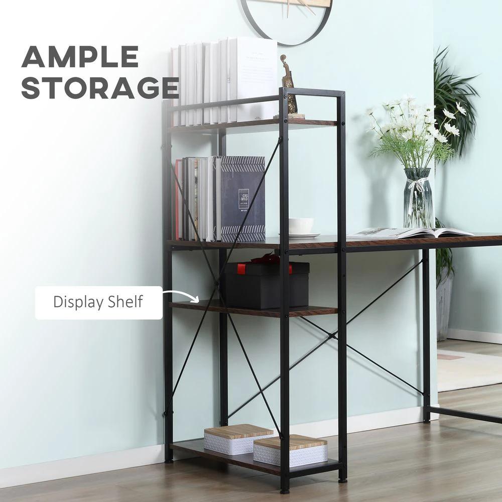 HOMCOM Computer Desk PC Table Study Workstation Home Office 4-tier Bookshelf Storage - Desks Desk