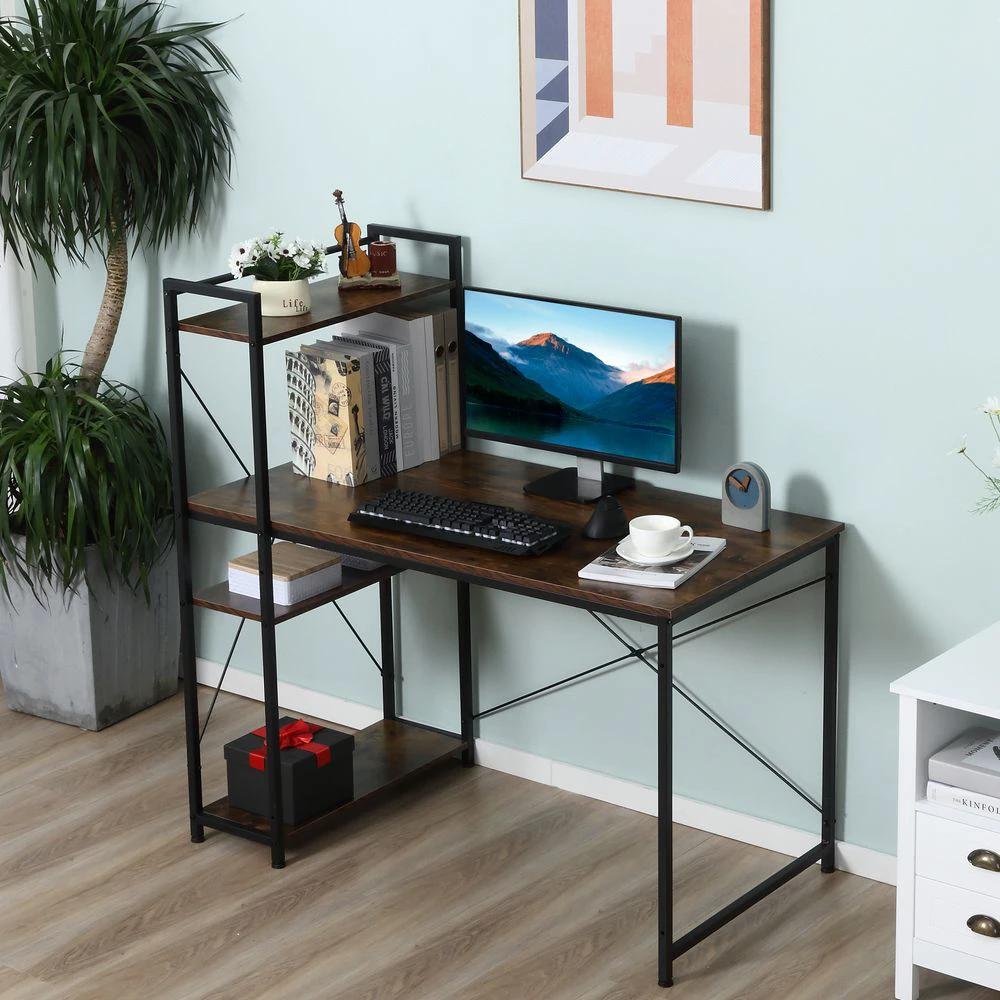 HOMCOM Computer Desk PC Table Study Workstation Home Office 4-tier Bookshelf Storage - Desks Desk