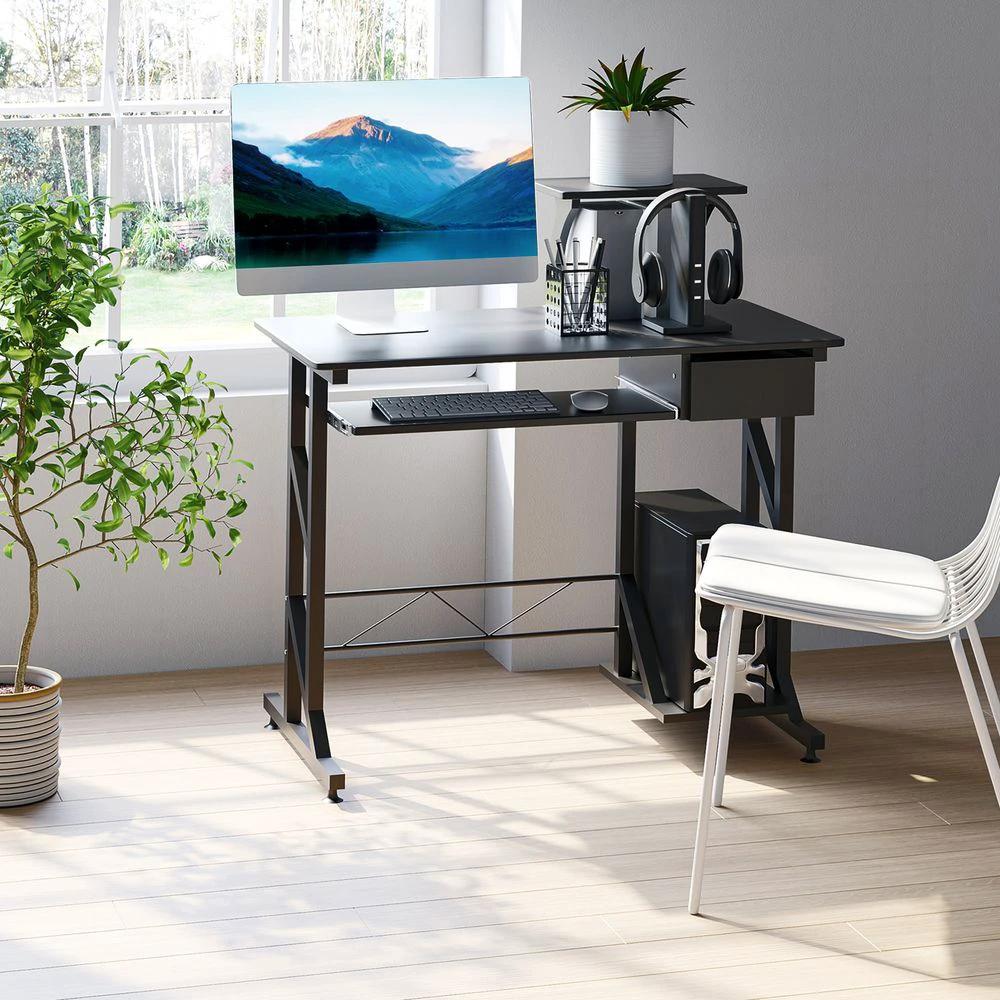 HOMCOM Computer Desk Quality Office Home PC Shelf Tray Wood Station Black HOMCOM - Desks Desk