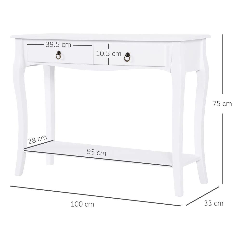 HOMCOM Console Table Storage Display Desk W/ 2 Drawers-Ivory White - Desks Desk