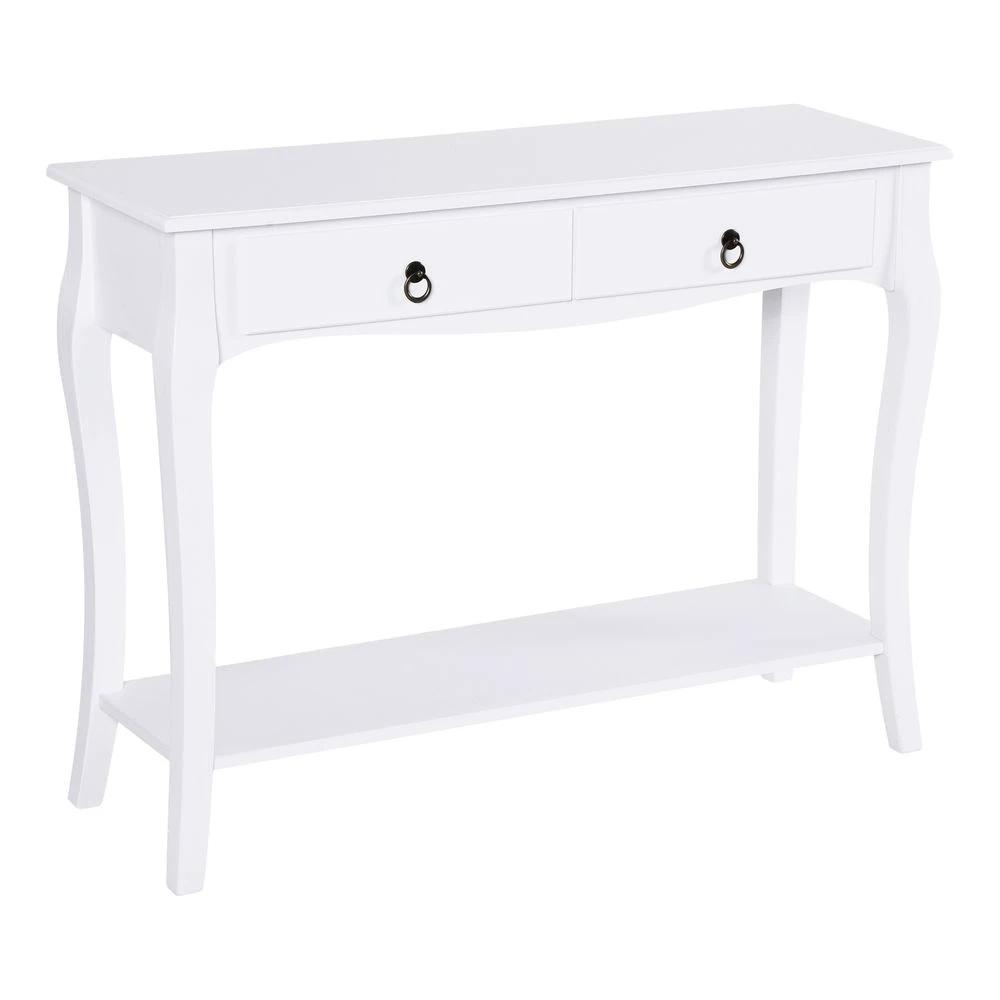 HOMCOM Console Table Storage Display Desk W/ 2 Drawers-Ivory White - Desks Desk